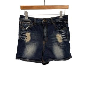 Revolt Girls Blue Jean Shorts Distressed in Front, High Waist 3" Inseam‎ Size 11